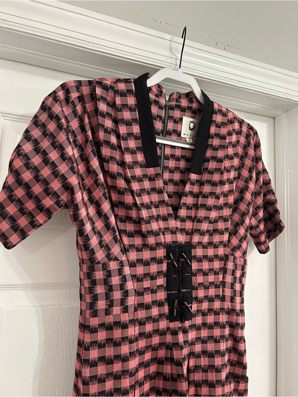 Vintage Mayle Pink and Black Checkered Dress with Contrast Collar